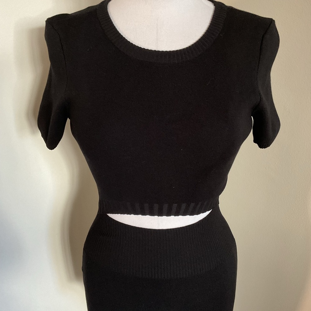 Hera Collection Black Cutout Bodycon Maxi Dress Medium M Side Slit Sexy - Picture 4 of 7